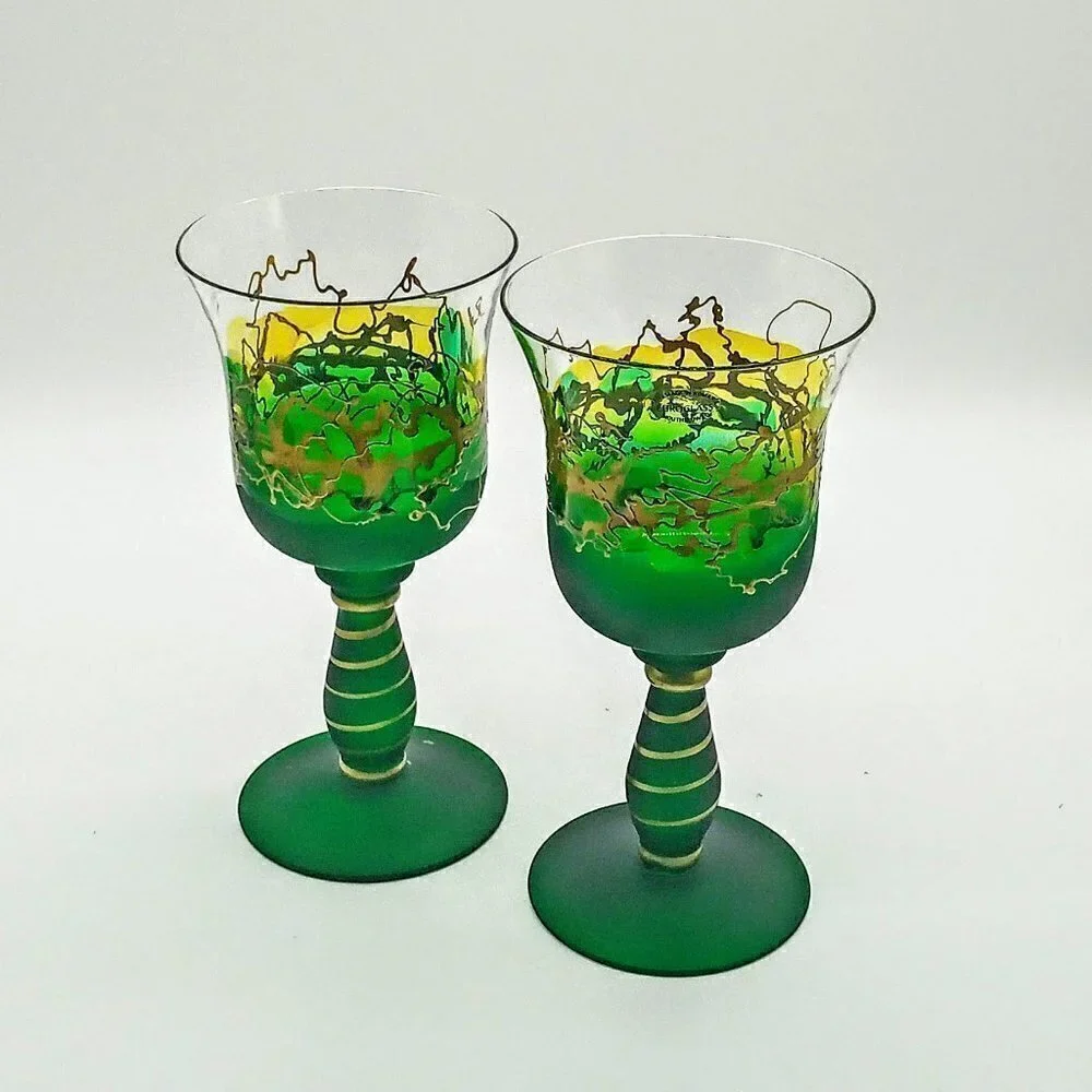 Euroglass Romanian Handmade Green Gold Glasses (2)
